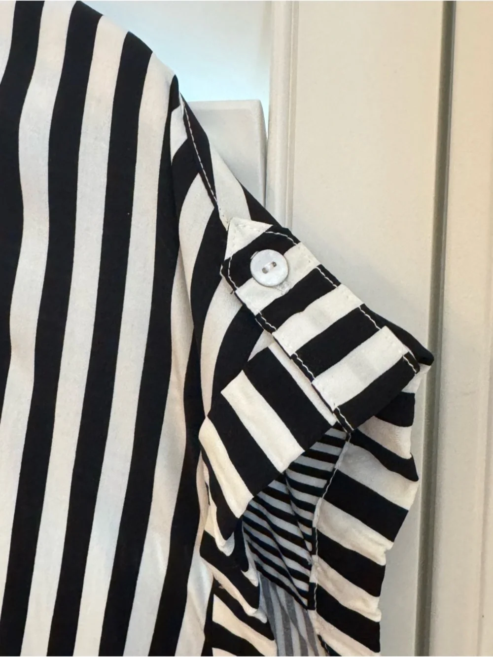 Jane and Delancey Black and White Vertical Stripe Button-Down Top - Picture 4 of 9